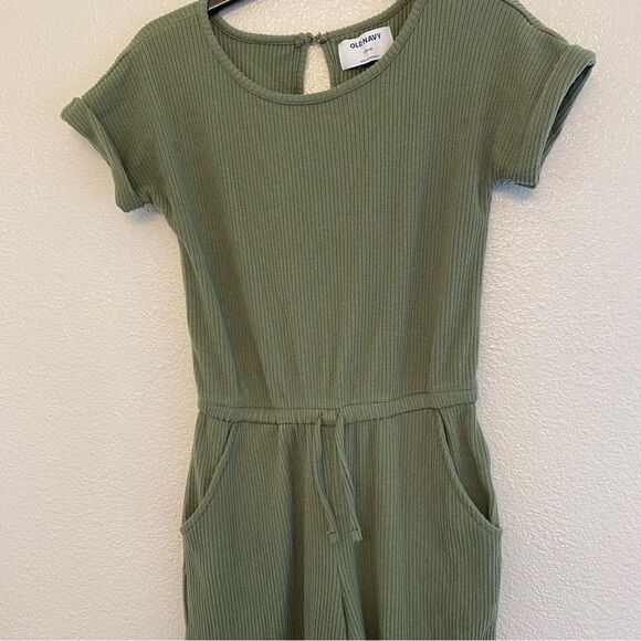 Old Navy green cozy ribbed short sleeve wide leg crop knit jumpsuit romper 10/12 - Picture 5 of 11